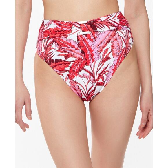 Jessica Simpson Paradiso Palm High-Waist O-Ring Bottoms Belt L Pink Red New - Picture 1 of 4